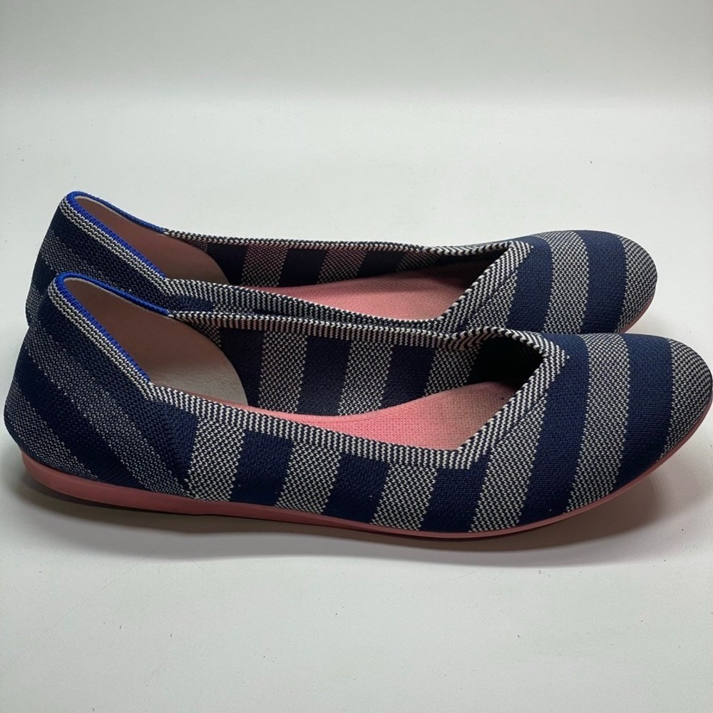 Rothy's The Flat Navy Stripe Knit Ballet Flats‎ Everyday Shoes Size 9